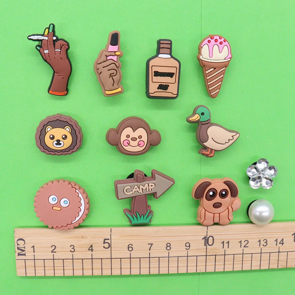 1-12pcs PVC Garden Shoe Accessories Brown Lion Monkey Duck Dog Shoes Charms Sandals Decoration Fit Boys Girls Party Present