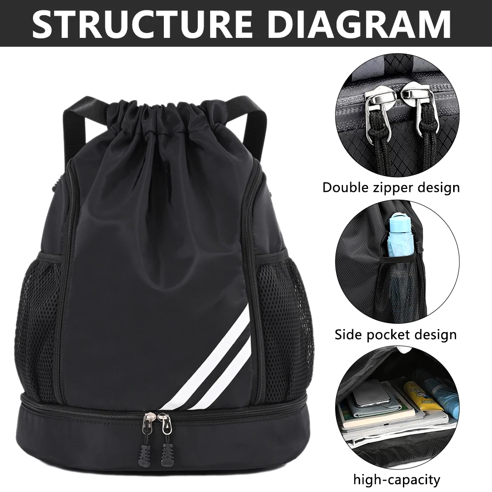 1PCS Sports Drawstring Backpack - String Swim Gym Bag with Shoes Compartment and Wet Proof Pocket for Women&Men