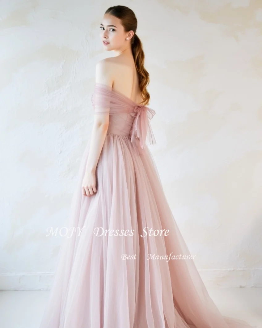 

Mojy Elegant Baby Pink Tulle Evening Dress Korea Wedding Dress Photo Shoot Strapless Prom Gowns Customized Floor-Length Gowns