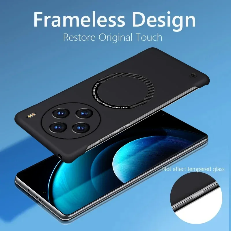 ملف مغناطيسي بدون إطار لحافظة الهاتف لهاتف Vivo X200 X100s X90 X100 Ultra X80 Pro شحن لاسلكي PC غطاء غير لامع