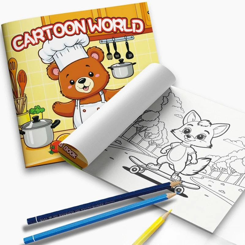 Cartoon World Coloring Book Cute Chef Bear Kitchen Food Cartoon Stress Relief Drawing Book