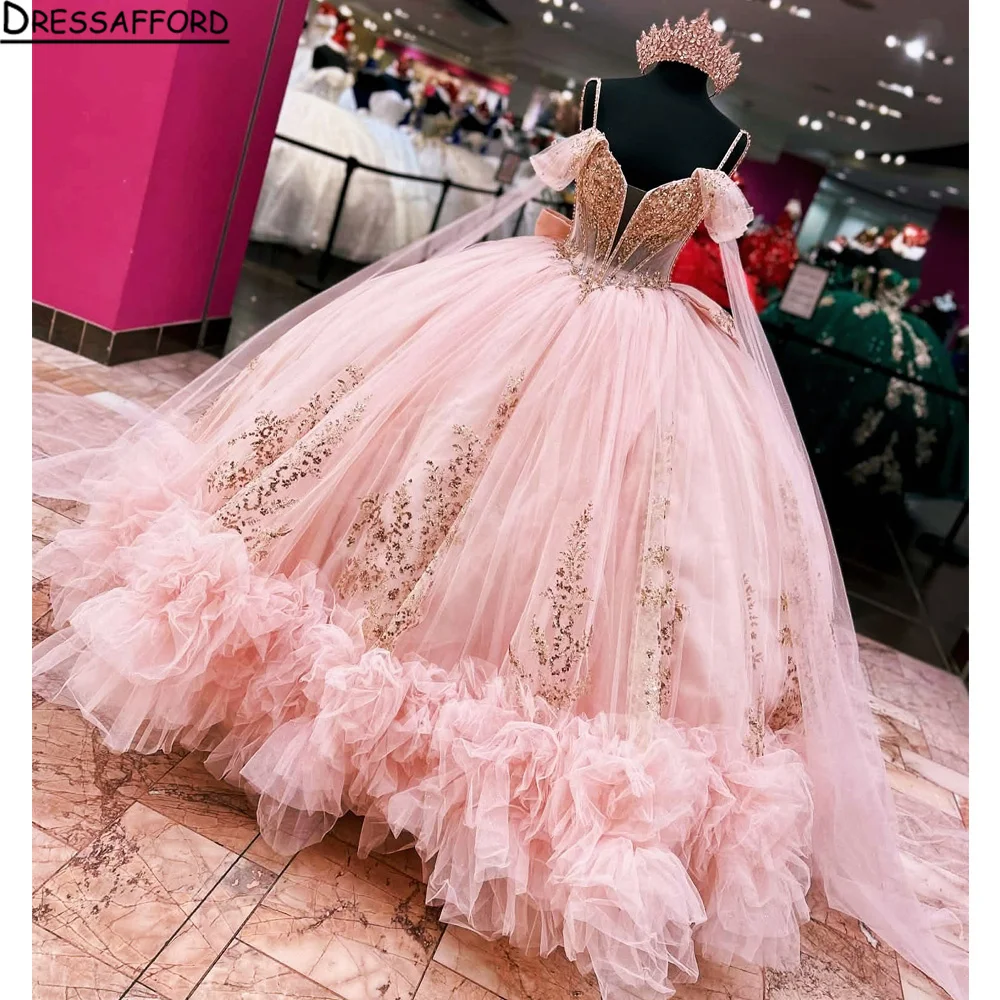 

Розовое платье для квинсеаньеры, бальное платье с блестящими аппликациями, бисером и бантом, корсет в мексиканском стиле, для выпускного вечера, на 15 лет (Vestidos De 15 Anos)