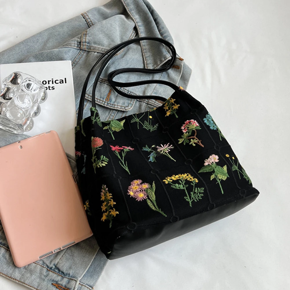Frauen Floral Schulter Tasche Große Kapazität Leinwand Blumen Tote Tasche Haspe Verschluss Weiche Weibliche Reise Casual Tasche