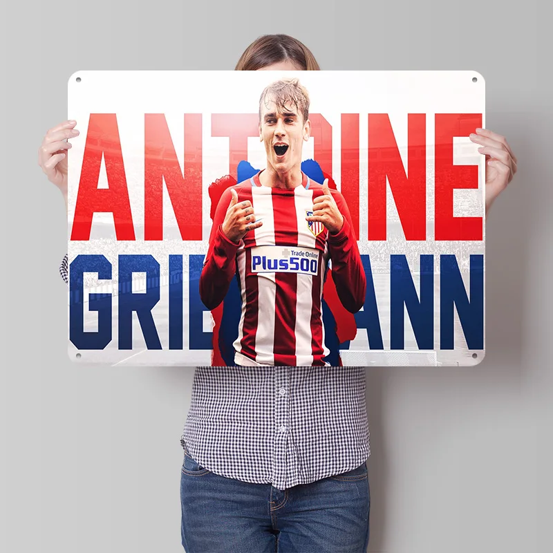 Antoine Griezmann Football Poster Customized Vintage Metal Signs Wall Art Retro Tin Plaque for Soccer Fans Apartment Decoration