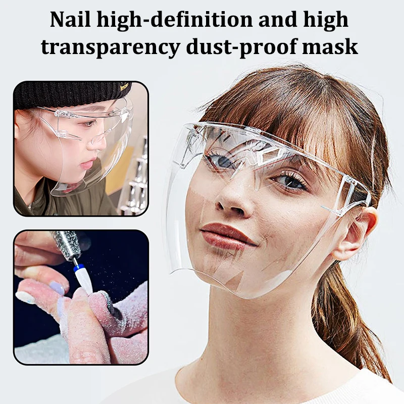 Professional Full Face Shield Nail Art Dustproof Mask HD Anti-fog Acrylic Transparent Face Protector Guard Kitchen Cooking Tool