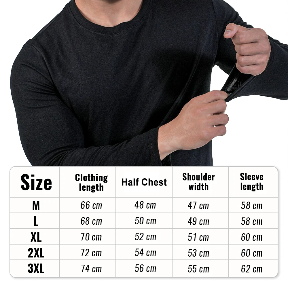 Plus Size T Shirt For Men Long Sleeve Cotton Casual Tops Black White Crew Round Neck T-shirt Man Tshirts Clothing M-3XL