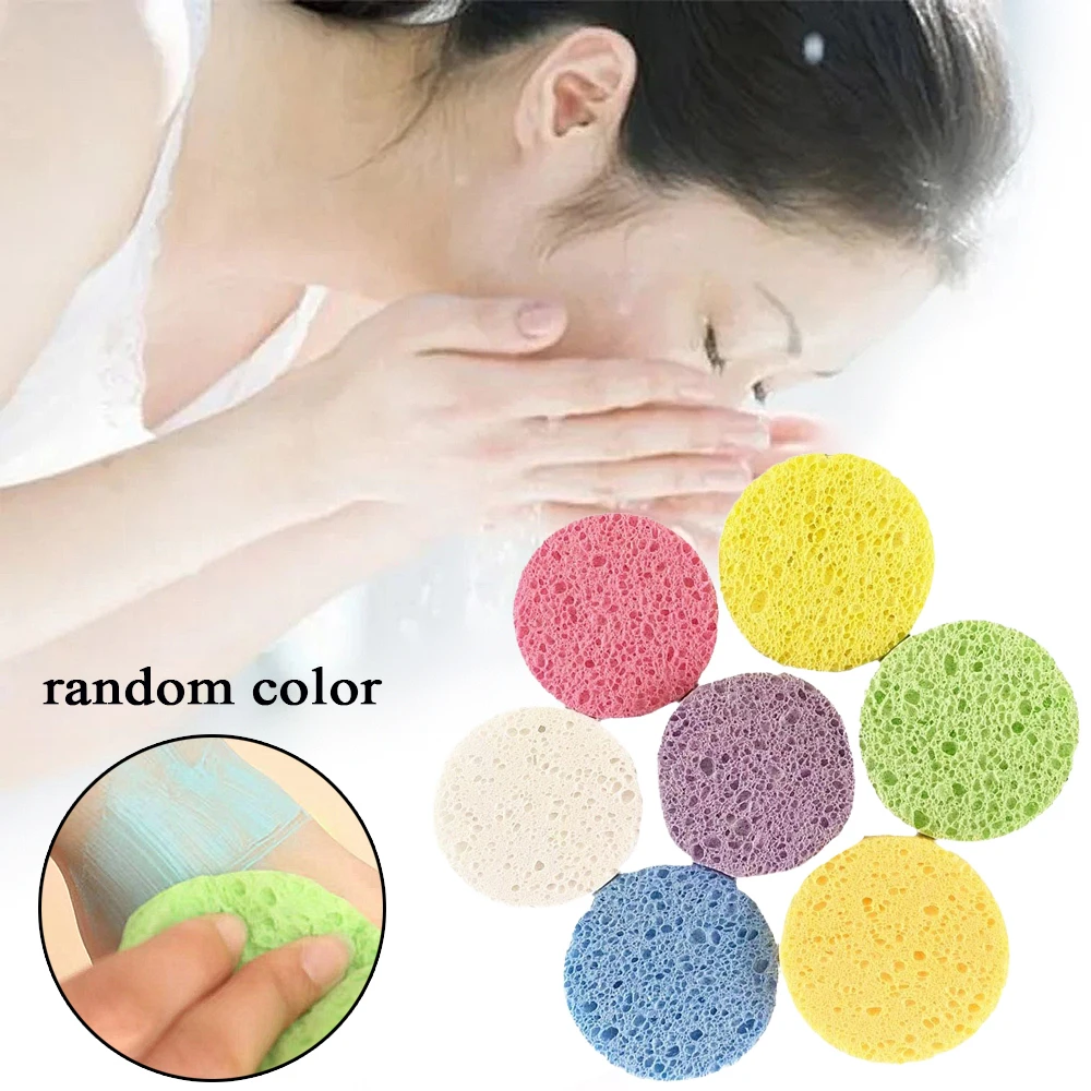 10pcs Compressed Sponge Face Clean Puff Random Color Natural Wood Pulp Sponge Skin Care Tool Makeup Remove Pad Exfoliating