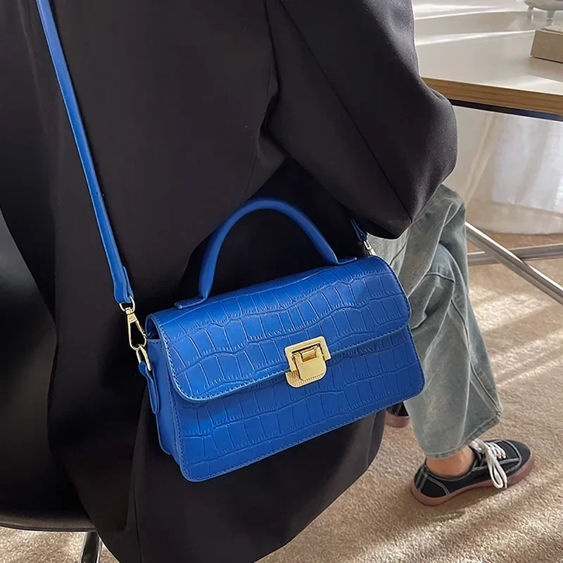 Fashion High Quality Crossbody Bag Stone Pattern Women Casual All-match Small Square Bag Popular Klein Blue Temperament Handbag