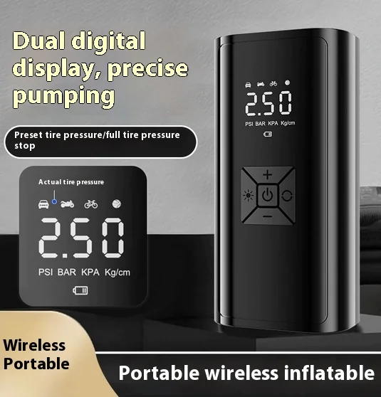 

Беспроводной надувной насос, воздушный компрессор для автомобильных шин, быстрый воздушный насос, накачка шин, точное давление, цифровой дисплей, внешний аккумулятор