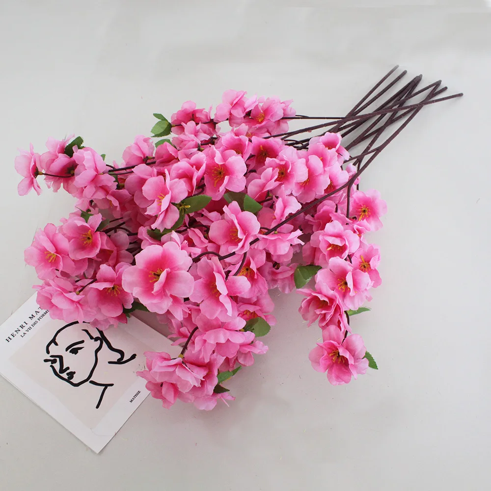 5 szt. sztucznych gałązek kwiatów wiśni, jedwabne wiosenne kwiaty brzoskwini, sztuczne kompozycje kwiatowe do dekoracji wnętrz, na zewnątrz, do domu, na wesele