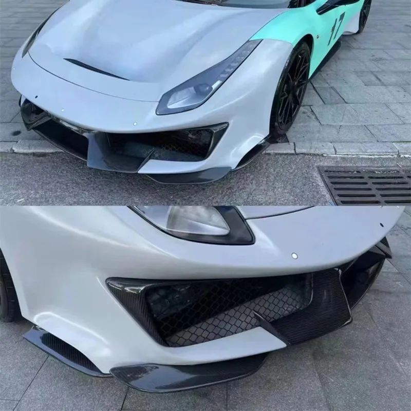 488 Half Dry Carbon Fiber Pista Style Body Kit Front Rear Bumpers Side Skirt Hood Tail Wing Bodykit