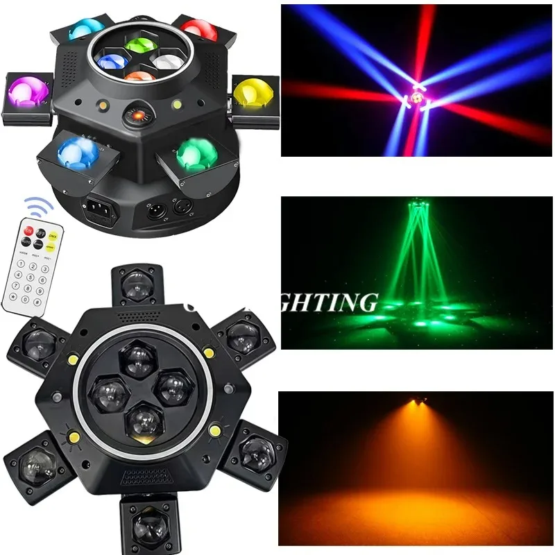 150W 6 Heads Moving Head Light Beam Laser Strobe Effect DMX Stage Light Full Color LED Beam Light Rotating DJ Disco Party Bar