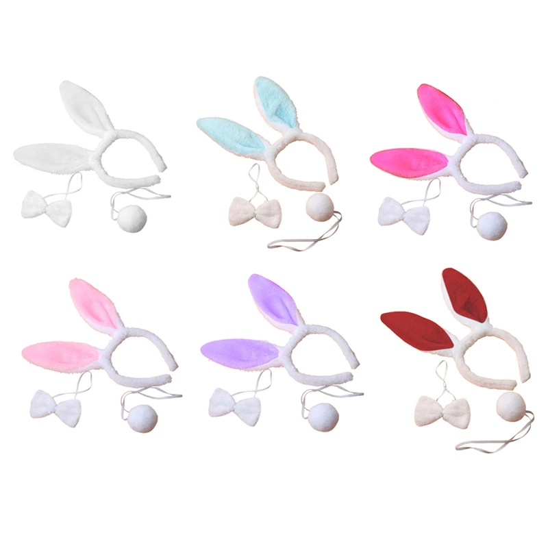 

Plush Bunny Ears Hairband Bowtie Tail Easter Headwear Anime Cosplay Hair Hoop N7YF