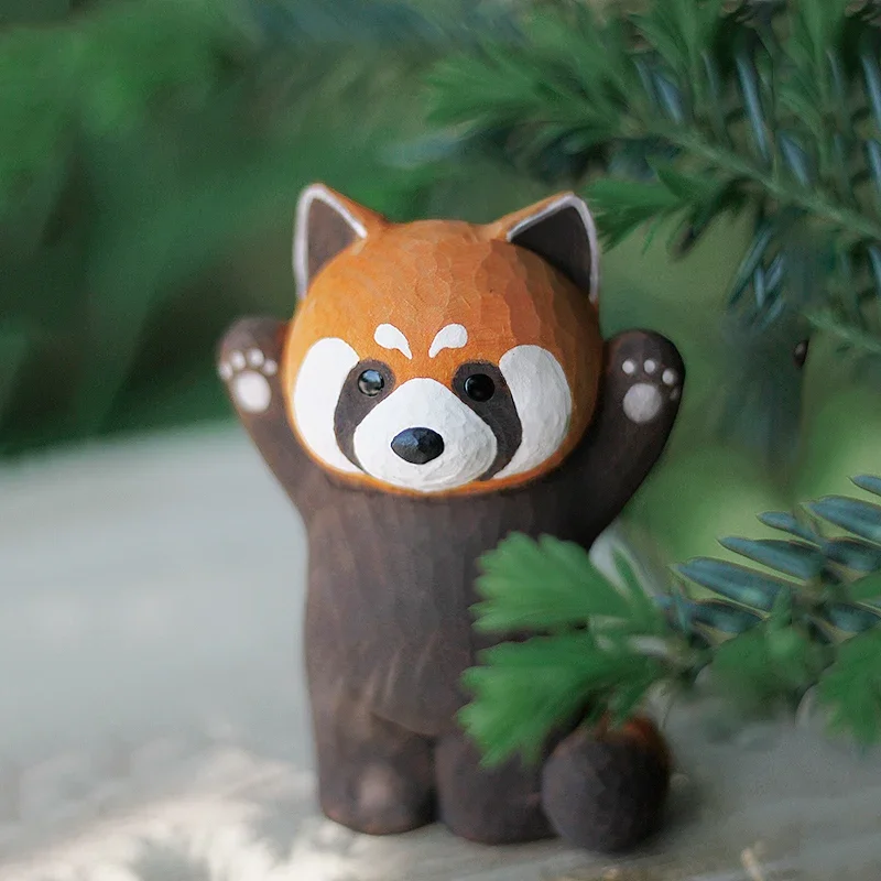 

Nordic Style Red Panda Handmade Wood Carving Cute Statue Wooden Animal Panda Ornament Home Garden Decor Lovely Gift Friend