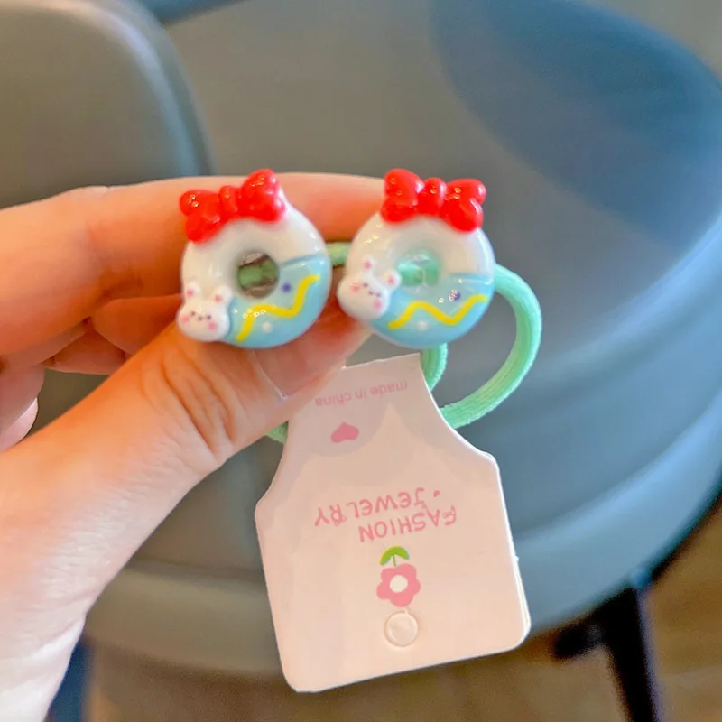 2PCS New Lovely Cartoon Donut Animals Girls Kids Elastic Hair Bands Princess Hair Accessories Children Hair Ties Baby Headwear