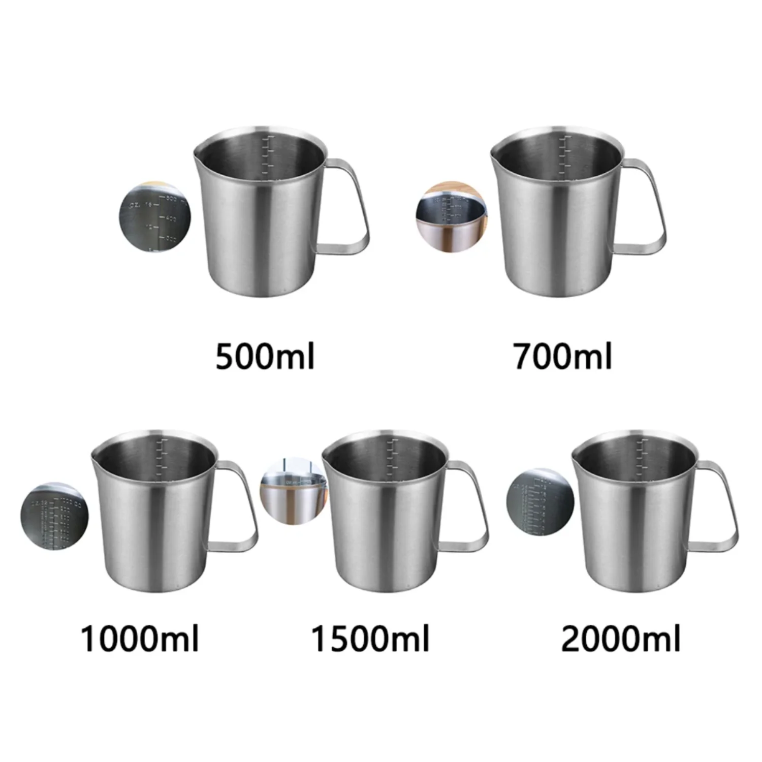 Practical Baking Liquid Large Capacity  Kitchen Thick Measuring Cup Coffee With Scale Nozzle Design Tea Milk Stainless Steel