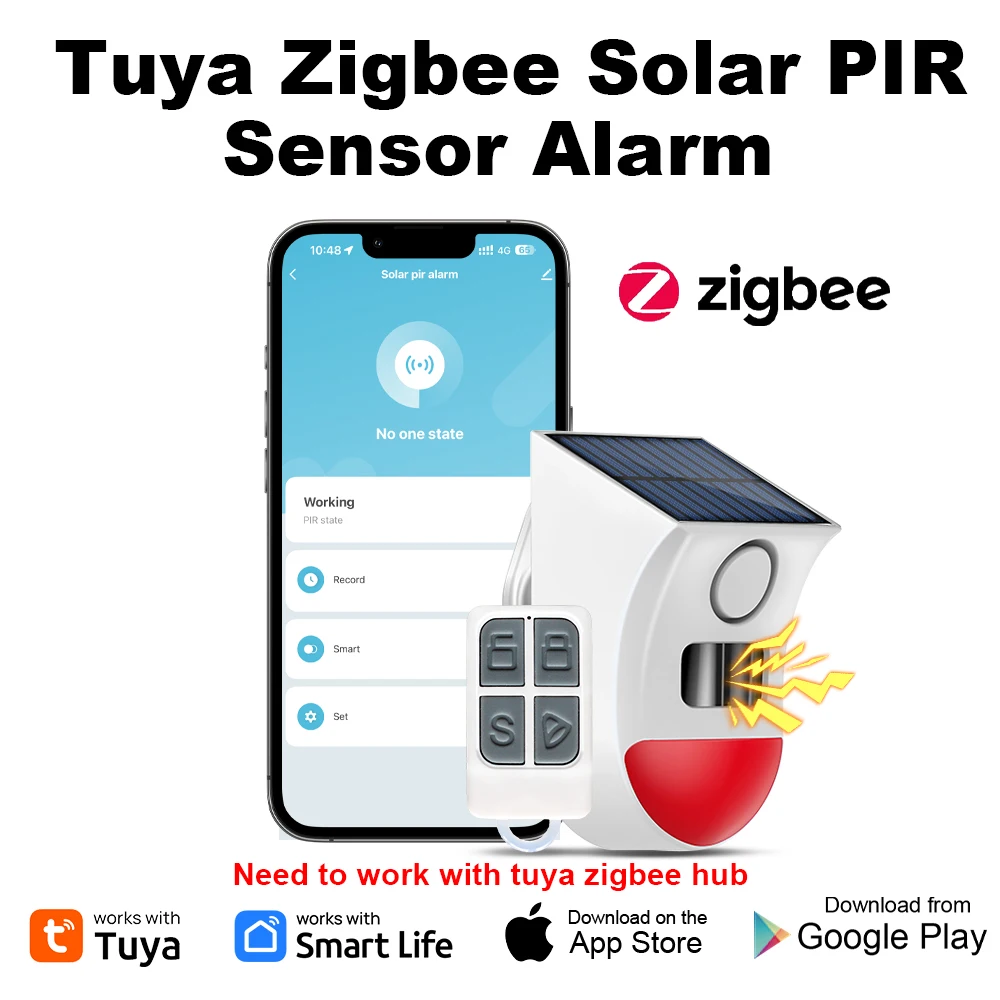 Tuya Zigbee 2in1 Solar Siren Alarm 120dB Outdoor Security Alarm Detector Waterproof PIR Motion Sensor Siren for Home Farm