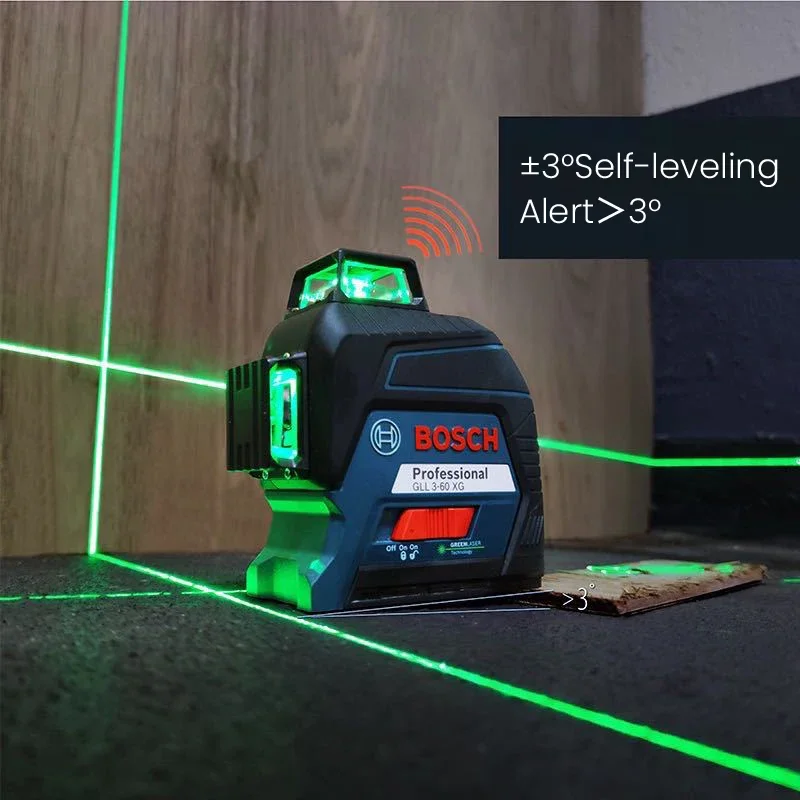 BOSCH 12 Linee Livello Laser GLL3-60XG Verde Livello 3D Autolivellante 360 Croce Orizzontale e Verticale Strumento di Misura Super Potente