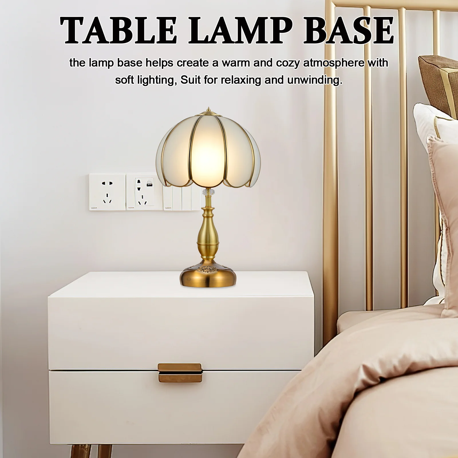 

Elegant Gold Rose Flower Table Lamp Base Vintage Metal Romantic Bedroom Living Room Lighting Decor