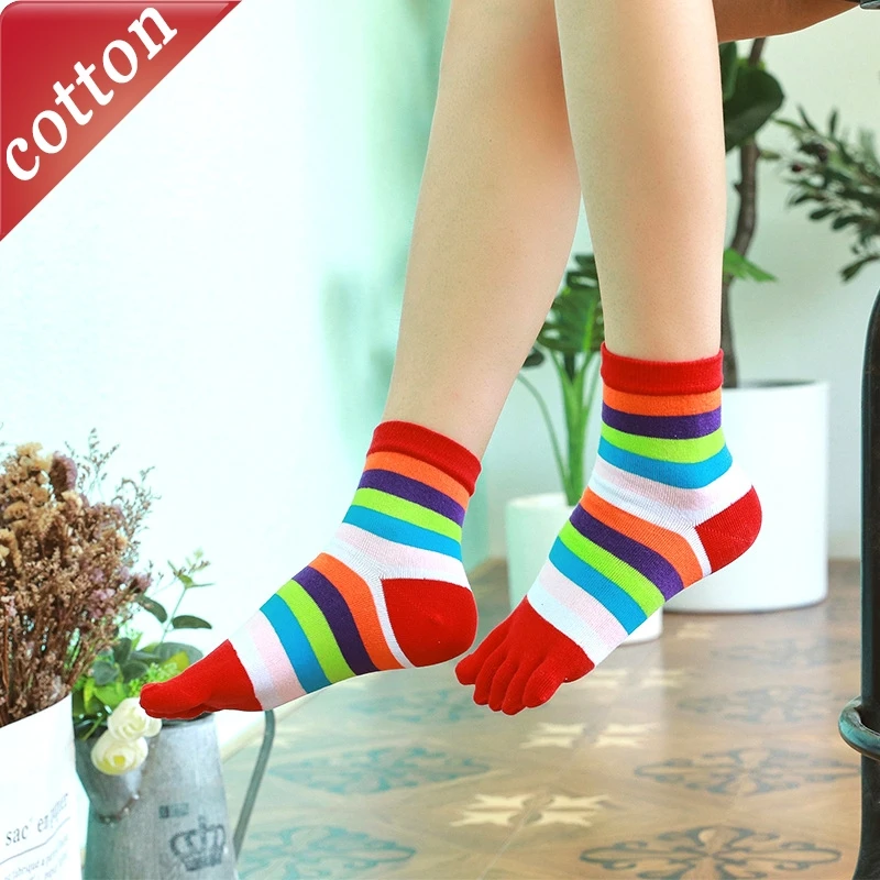 

Ladies' Toe Socks Japanese Dopamine Stripe Kawaii Cute Harajuku Versatile Mid Tube Socks Comfortable High Quality Cotton Socks
