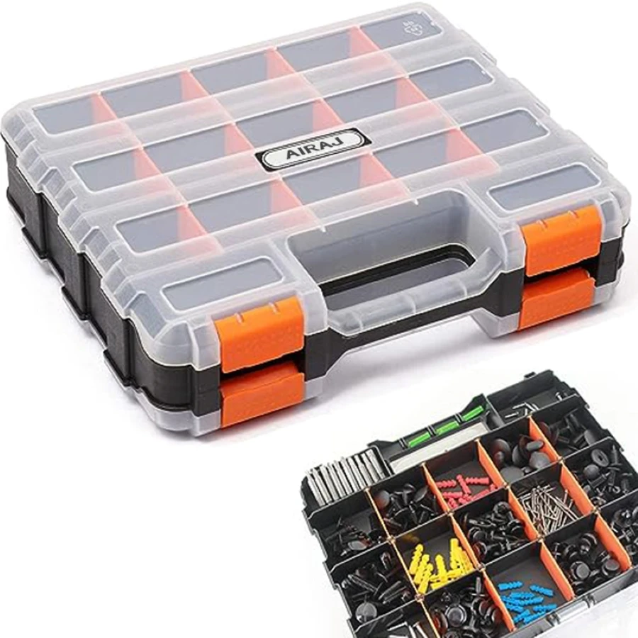 AIRAJ Multi-functional parts storage box, double-sided multi-space storage screw box, tool box, portable parts box    1pcs