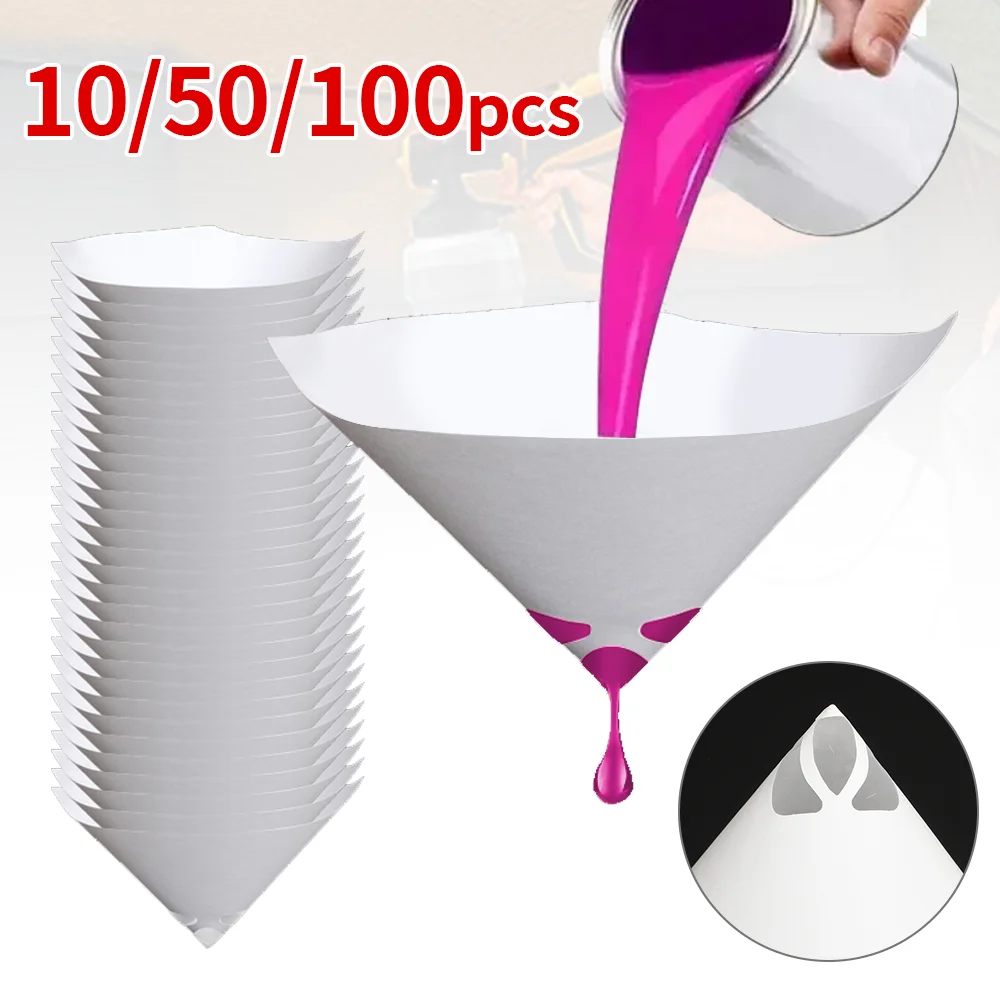 10-100 ชิ้นสีรถสเปรย์ตาข่ายกระดาษกรอง Purifying Straining ช่องทางทิ้งกรองสี Conical ไมครอนช่องทางกระดาษเครื่องมือ
