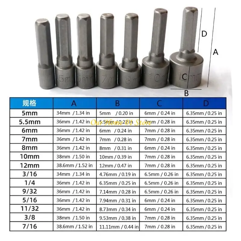 M4YC Essential Hand Tool Hexagonal Wrench Socket Extension Rod Pneumatic Screwdriver