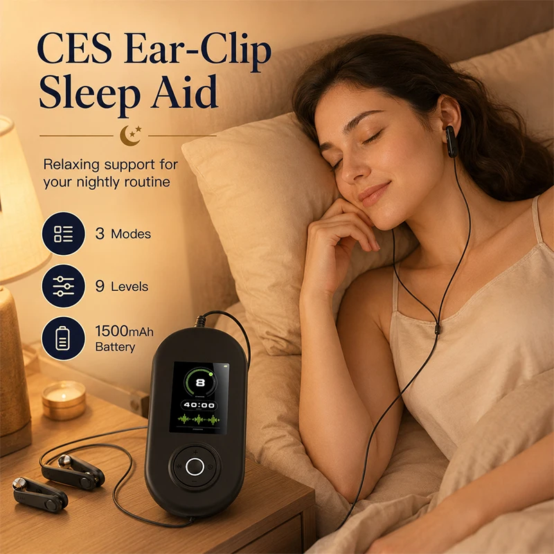 CES Micro Current Ear-Clip Sleep Aid, Improves Insomnia, 9 Adjustable Levels, Help Sleep, Relieve Fatigue, Comfort Secure Fit