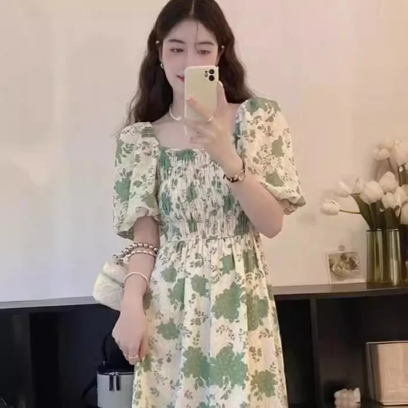 

Women Summer Floral Dress Elegant New French Style Dresses Summer Sweet Girls Chic Dresses Elegant Cottagecore Mid Full Dress