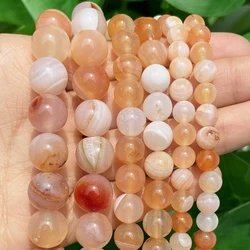 Natural Gem Stone Pink Orange Persian Agates Round Spacer Beads for Needlework Jewelry Making DIY Bracelet Accessories 15''