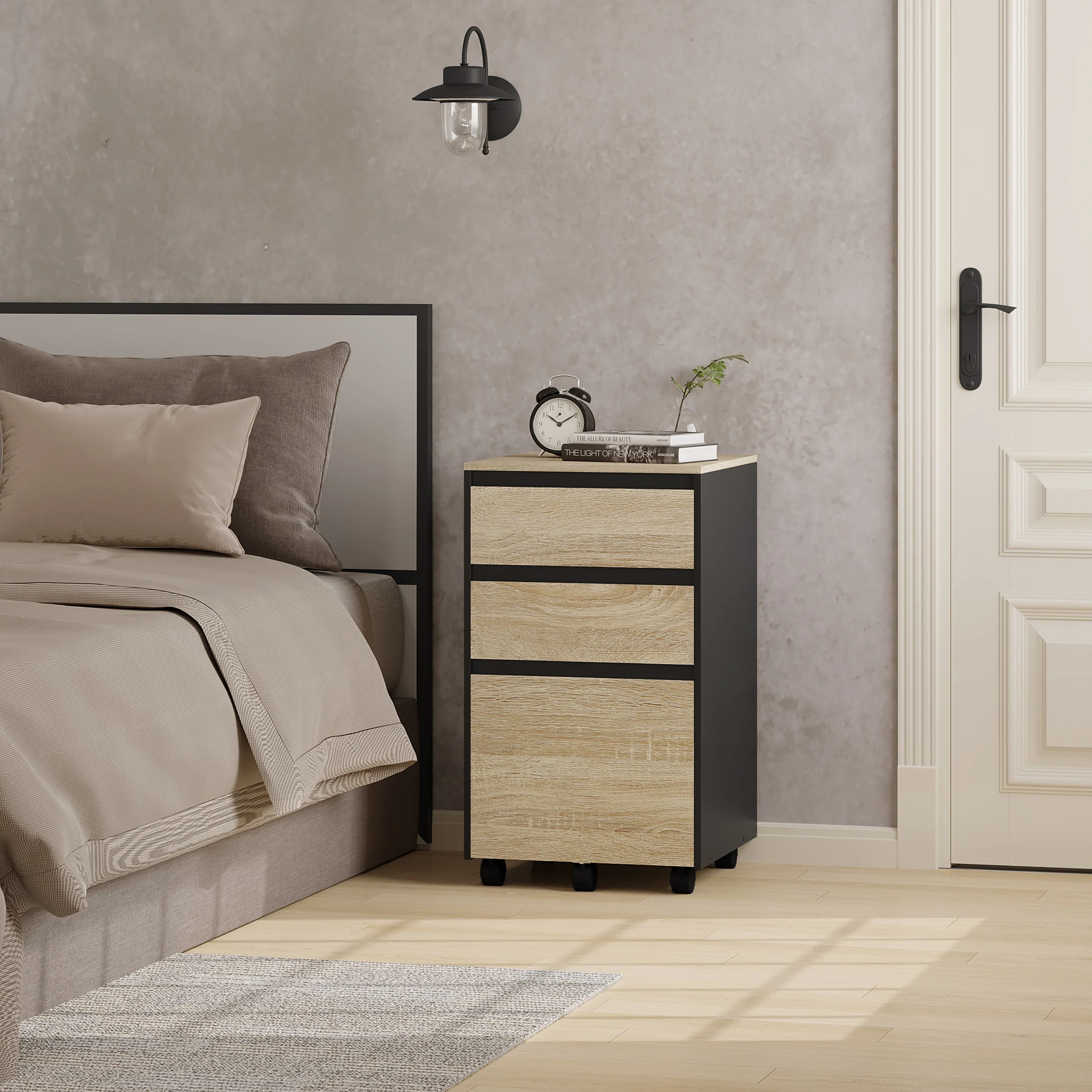 40 x 70 x 40 cm mobiler Aktenschrank für Hebelbogen-Ordner, Büro-Organizer, Aufbewahrung mit 3 Schubladen, Rollen, Rollschrank