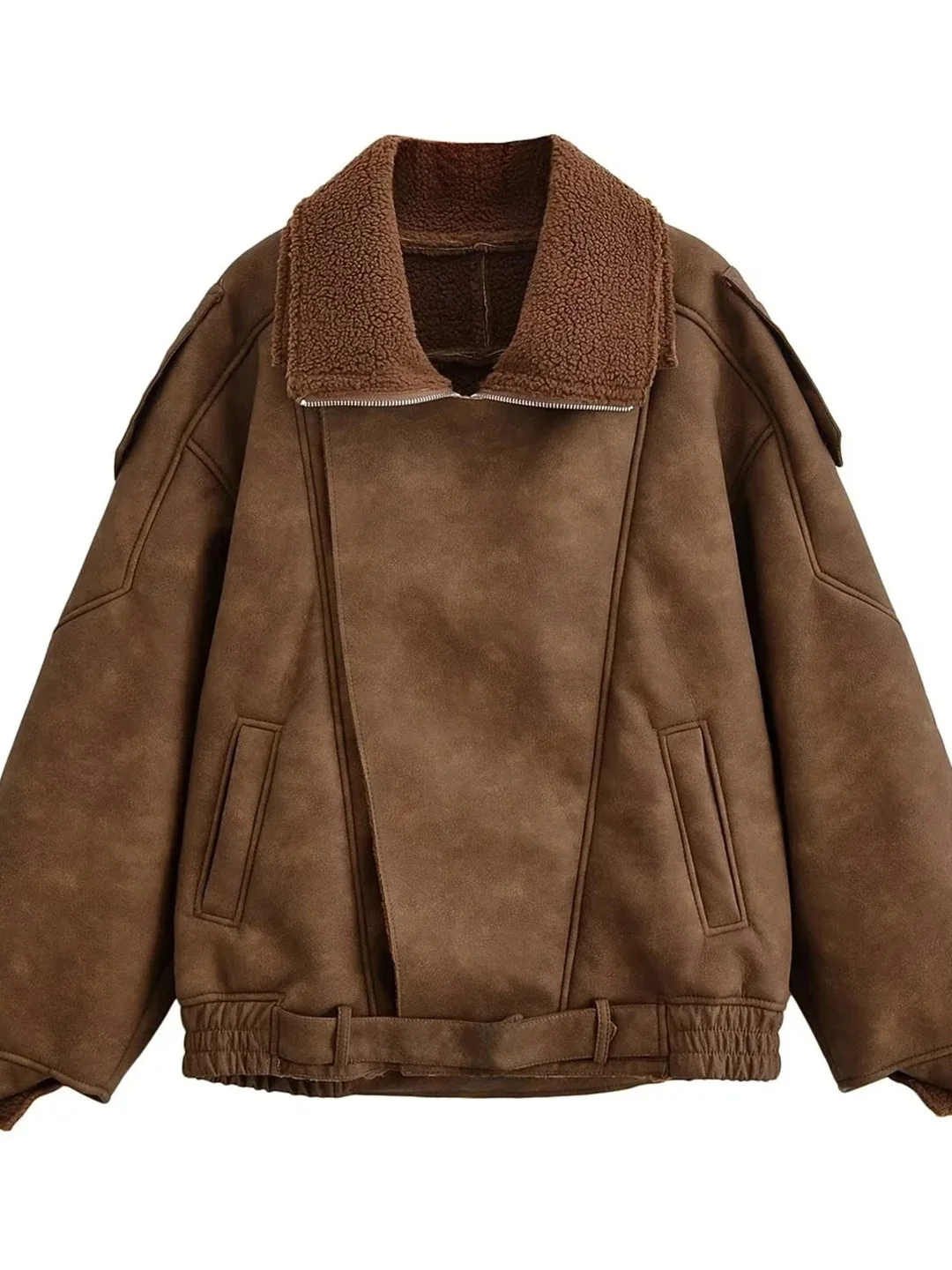 معطف نسائي فضفاض مبطن بالقطن من American Retro Sle مصنوع من جلد الغزال والفرو للخريف والشتاء جديد #5