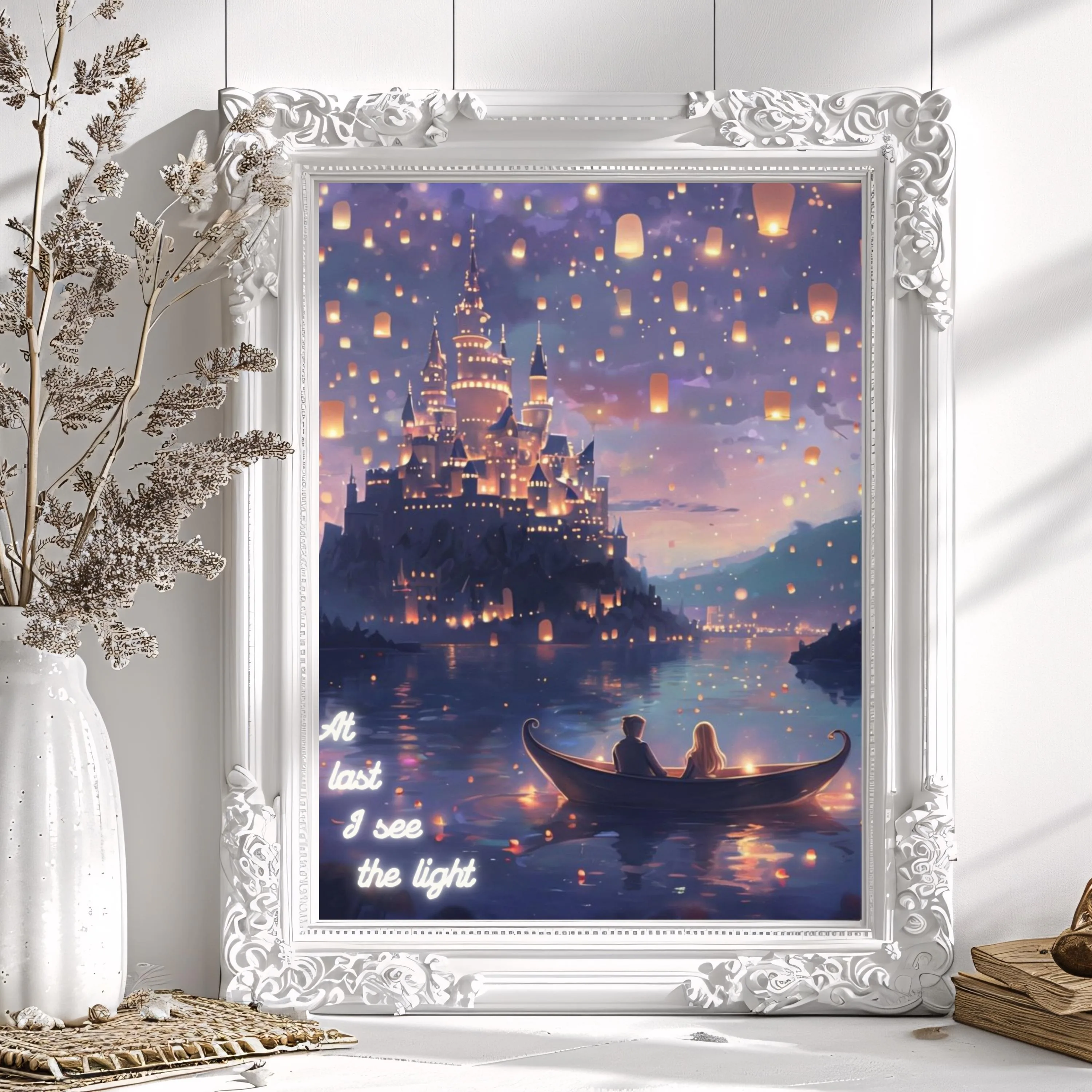 

Tangled Floating Lantern Scene Poster Tangled Print Castle Disney Style Decor Rapunzel Art Canvas Print Art Poster Home Decor