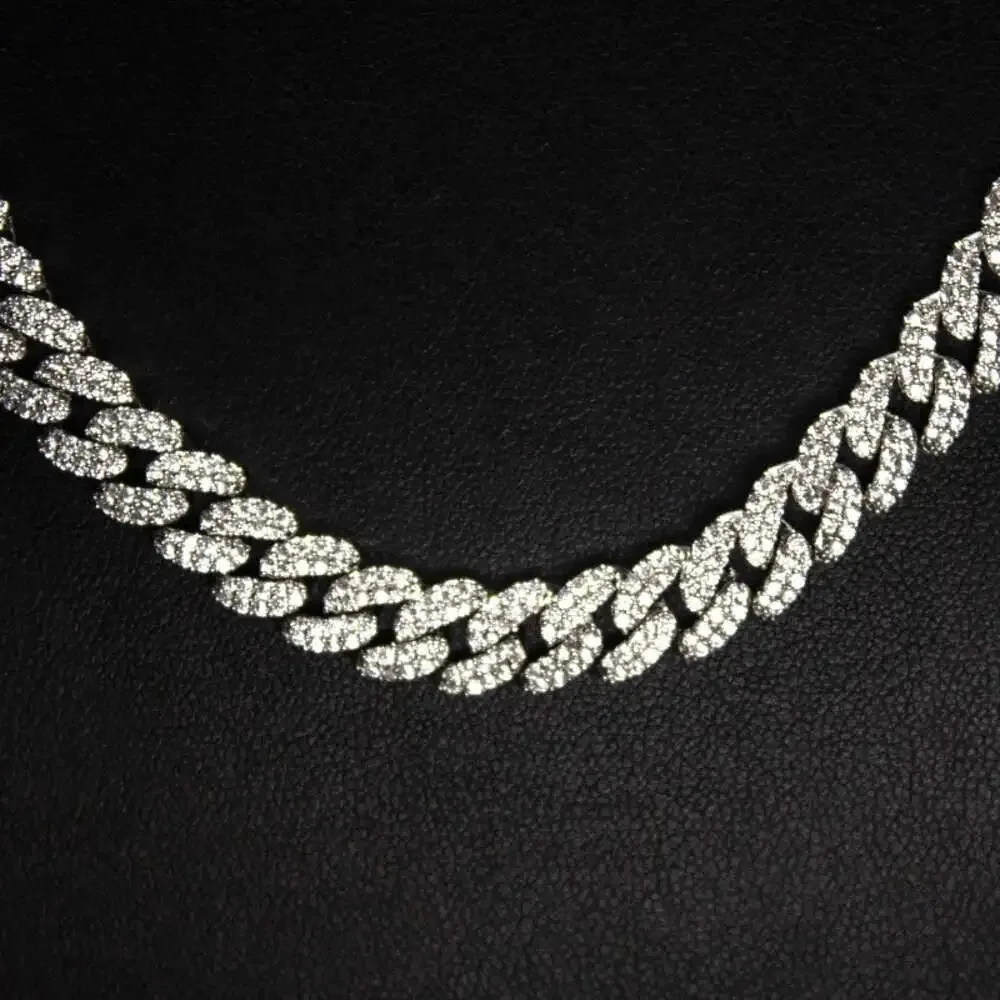 

Latest Design Cuban Chain Iced Out Sterling Silver Cuban Link Chain Hip Hop High End Hip-hop Jewelry Buckle Hiphiop Necklace