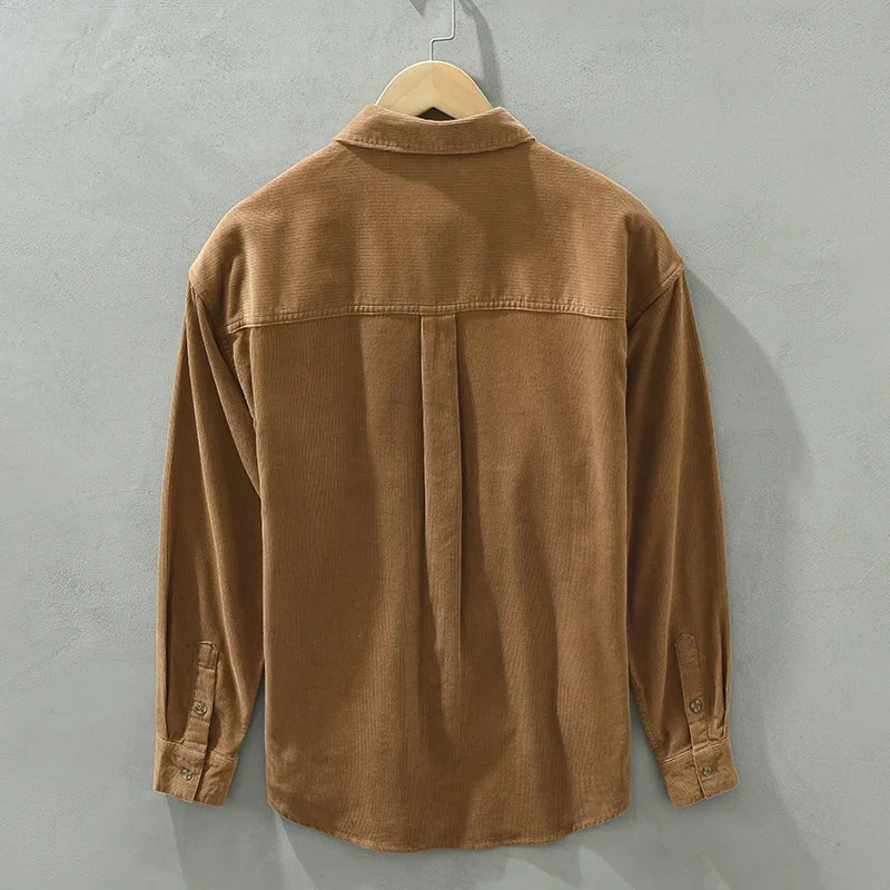 

#7606 Black Green Khaki Corduroy Shirt Long Sleeve Pockets Vintage Cotton100% Loose Outerwear Male Shirt Turn-down Collar Spring