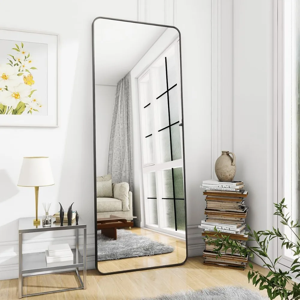 

Black Full Length Mirror, 65"x22" Rounded Corner Floor Mirror Standing Hanging or Leaning Against Wall Dressing Room