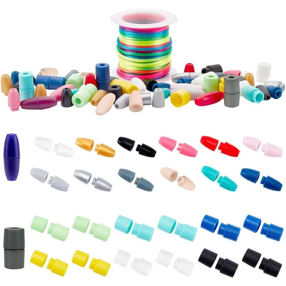 Break Away Safety Clasp Buckle 40 Set 20 Styles Plastic Bead Barrel Connectors with 10 Yards 2mm Colorful String Making Kit