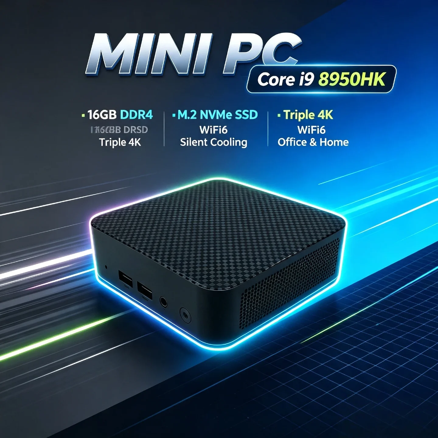 Intel Core i9 8950HK Portable Mini PC 16GB DDR4 M.2 NVMe SSD WiFi6 Silent Cooling Triple 4K Office Home Desktop Computer 2026