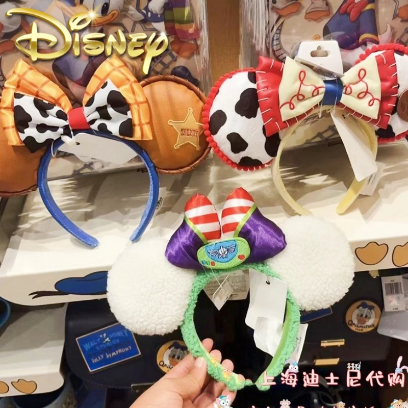 Original Disney Toy Story Headbands Cartoon Buzz Lightyear Woody Jessie Plush Bow Mickey Ears Shanghai Disneyland Headband Gifts