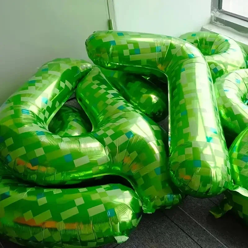 1 قطعة 40 بوصة العملاق الأخضر بكسل شبكة مينر تحت عنوان الرقمية الألومنيوم احباط بالونات 0-9 لحفلات أعياد الميلاد والذكرى السنوية