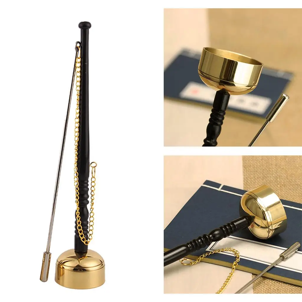 Buddhist Instruments with Wooden Handle Muti-Purpose Chime Brass Long Hand Bell