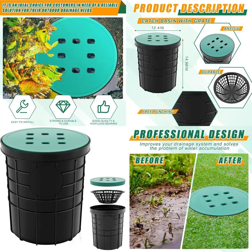 

Large Round Catch Basin 14.9 x 12.4 with Debris Basket for Drainage Systems
