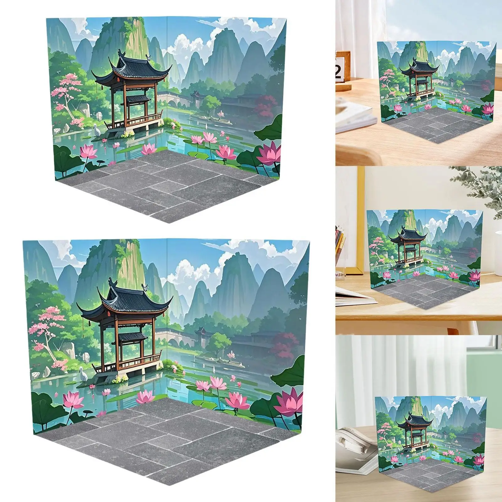 

Backdrop Scene Organizer Countertop Accessories Decor DIY Supplies Action Figures Gift Decorative Craft Showcase Courtyard Model