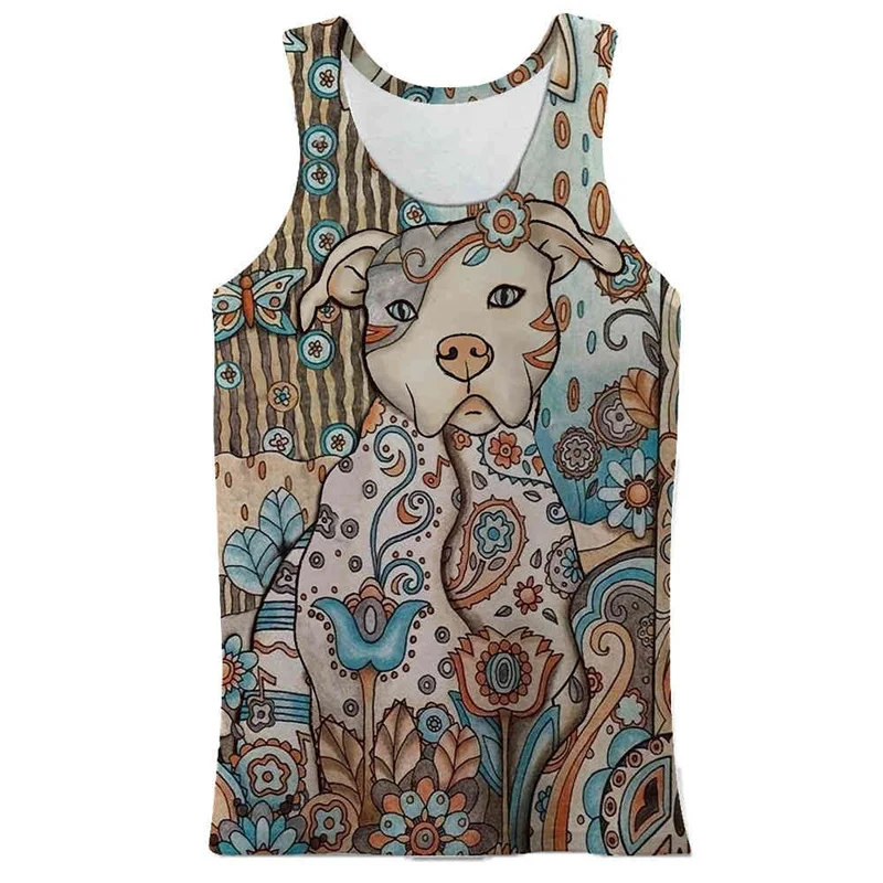 

Retro Art Painting 3D Print Dog Tank Top For Men Summer Quick Dry T-shirt Bodybuilding Fitness Sleeveless Vest Male Clothing