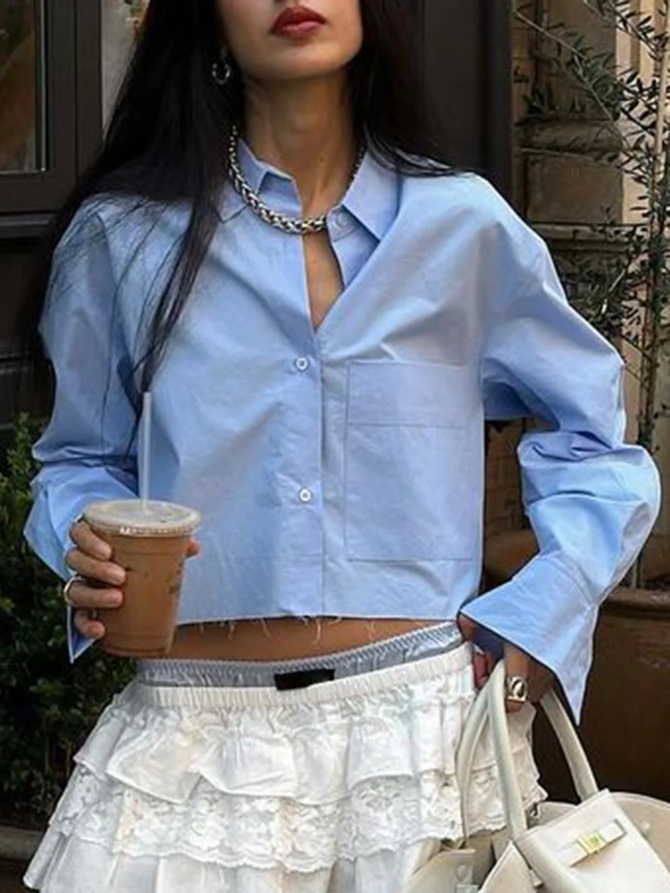 Nieuwe mode 2025, sexy elegante blouses, shirt, nieuwe casual minimalistische stijl, effen kleur shirt, dameskleding, outfits