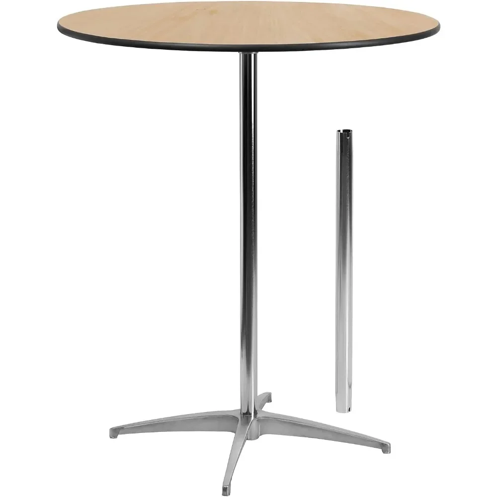 Round Wood Cocktail Table with 30'' and 42'' Columns, Adjustable Wood Bar Height Table for Events