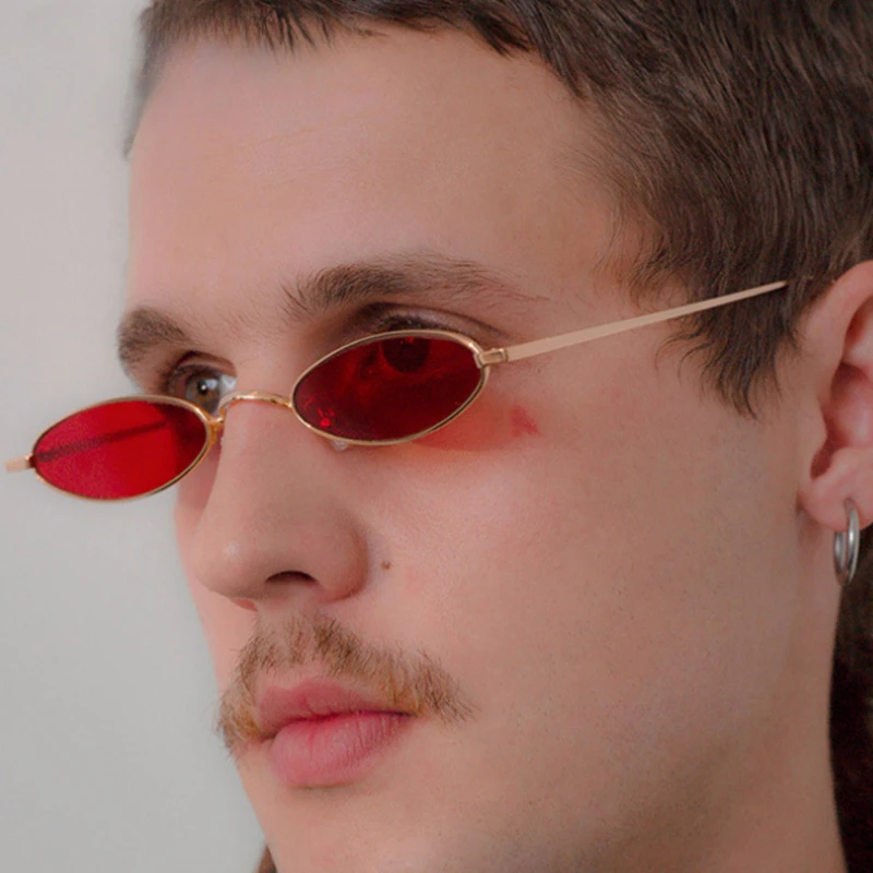 Retro Small Oval Sunglasses Woman Men Vintage Brand Shades Black Red Metal Color Sun Glasses For Female Fashion Designer
