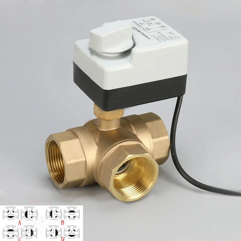 AC220V DN15 DN20 DN25 Brass Electric Valve 2-way Motorized Ball Valve Three Wires Electric Actuato with Manual Switch