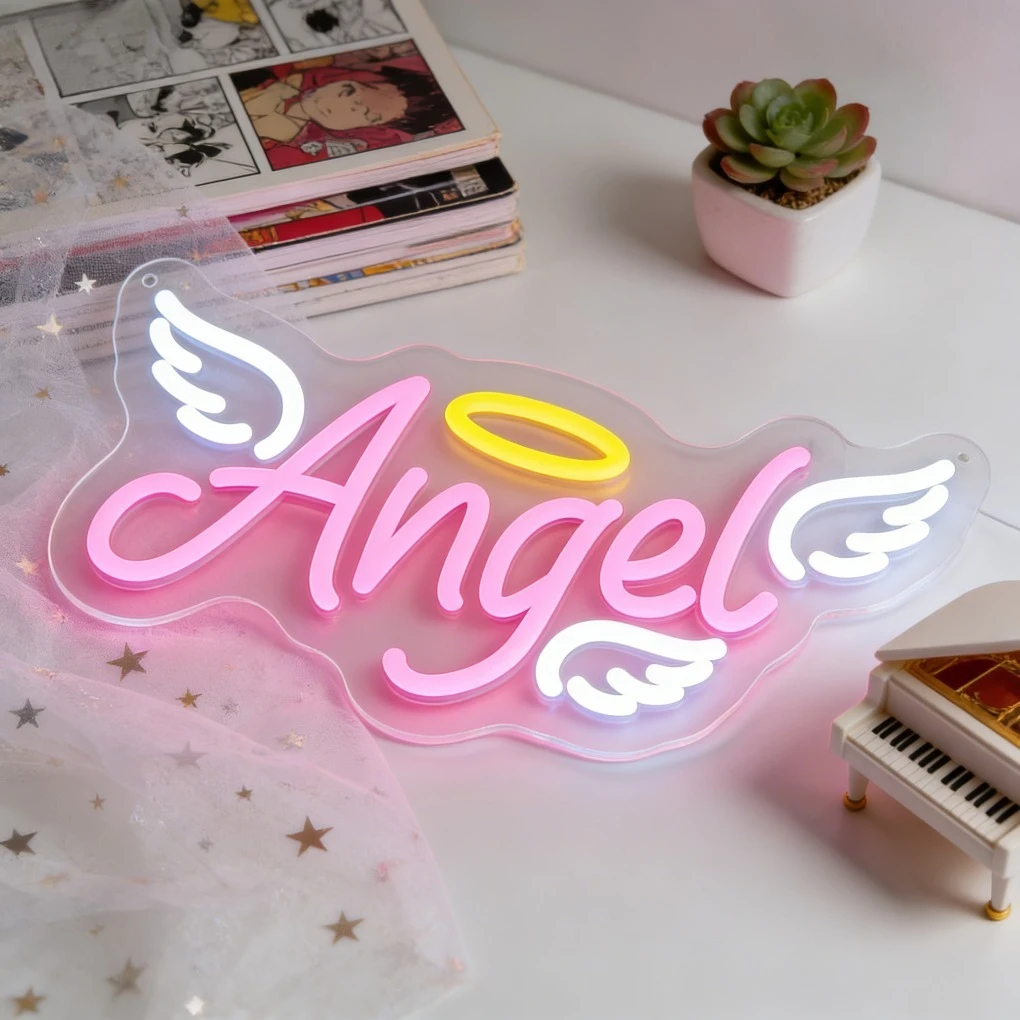 翼付きエンジェルledネオンサインは、寝室の家の装飾、誕生日プレゼント、パーティー照明に最適で、甘くロマンチックな守護者の雰囲気を作り出します。