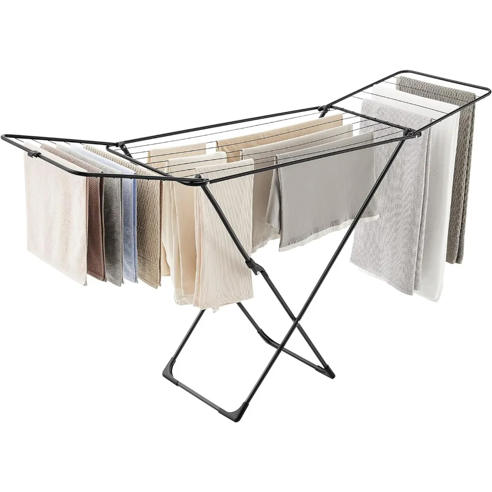 

SONGMICS Clothes Drying Rack, Metal Laundry Drying Rack, Foldable, Space-Saving, Free-Standing Airer, with Gullwings, Indoor